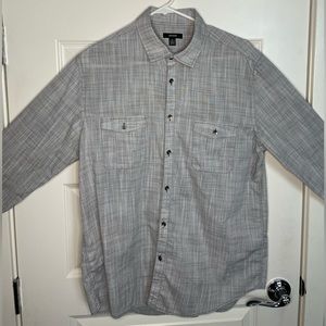 Alfani Mens Shirt Grey Roll Tab Long Sleeve Button Up L Classic Fit Gray